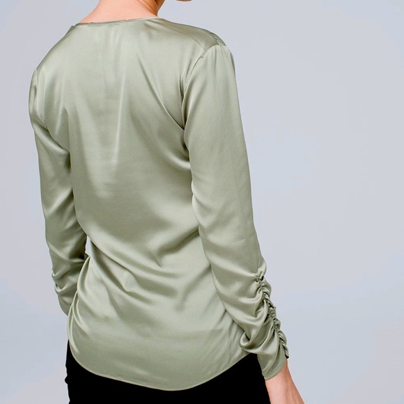 WHBM Runched Wrap Front Satin XS Blouse - Picture 3 of 7